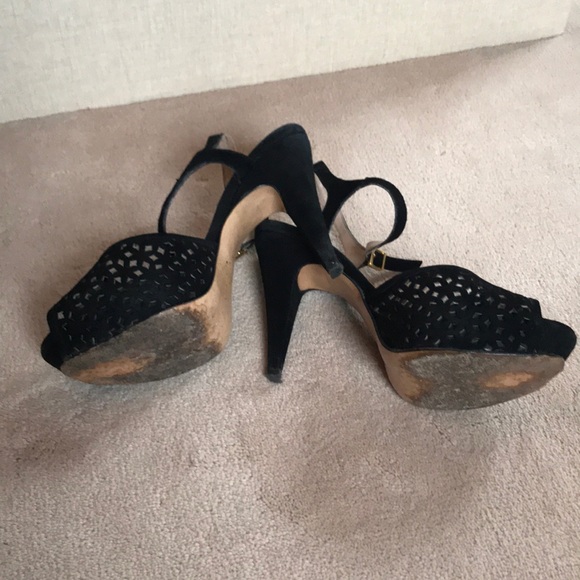 Black Suede mesh open toe platform heels - Picture 4 of 6